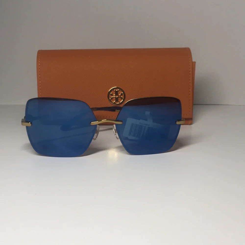 New Authentic Tory Burch TY6080 Blue Sunglasses with Orange Case